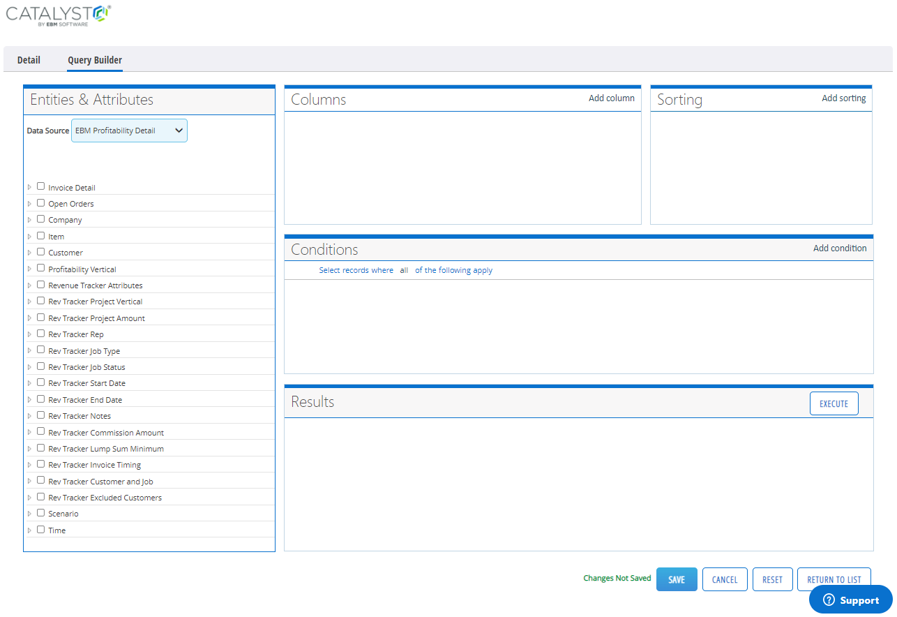 Query Builder column selector interface