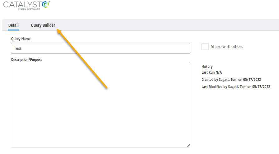 Query Builder tab selection