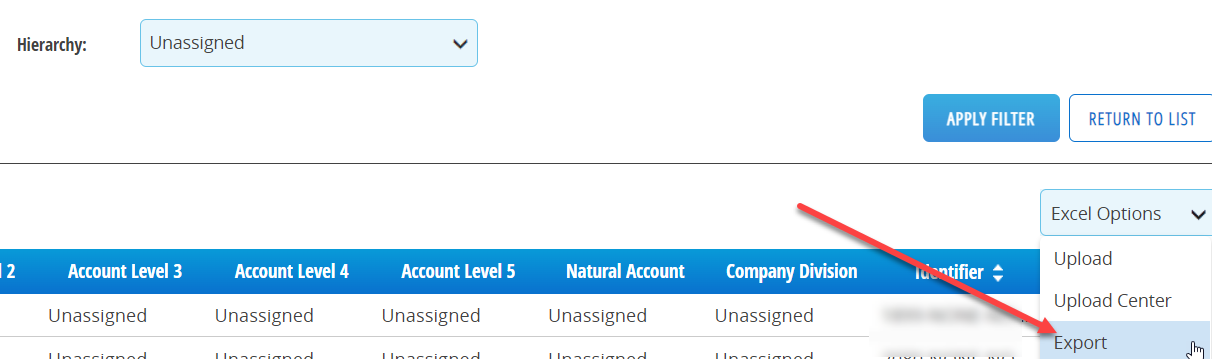 Exported unassigned account list open in Excel